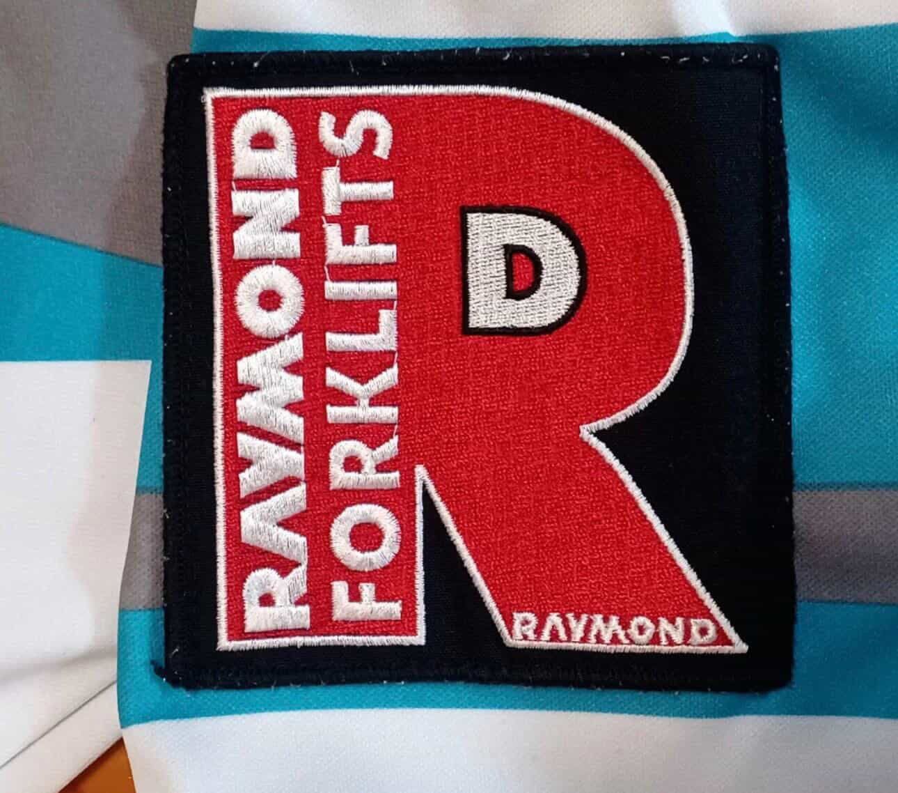 1998 Sharks - Raymond Forklifts sleeve badges (pair x2 badges)